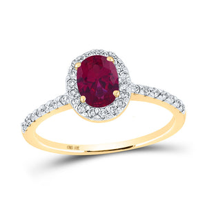 10kt Yellow Gold Womens Oval Lab-Created Ruby Solitaire Ring 1-1/4 Cttw