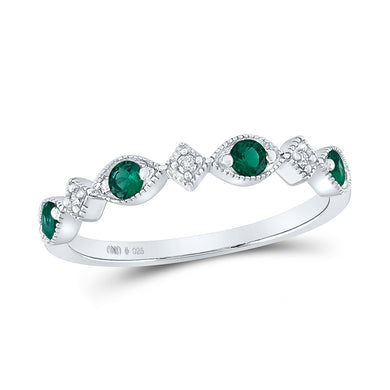 Sterling Silver Womens Round Lab-Created Emerald Diamond Band Ring 1/4 Cttw
