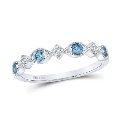 Sterling Silver Womens Round Lab-Created Blue Topaz Diamond Band Ring 1/3 Cttw