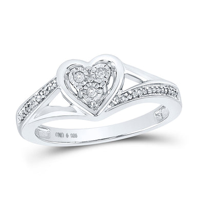 Sterling Silver Womens Round Diamond Heart Ring 1/20 Cttw