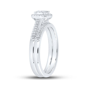 10kt White Gold Round Diamond Halo Bridal Wedding Ring Band Set 1/4 Cttw