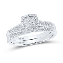 Load image into Gallery viewer, 10kt White Gold Round Diamond Halo Bridal Wedding Ring Band Set 1/4 Cttw
