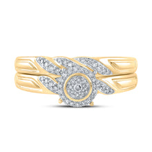 Load image into Gallery viewer, 10kt Yellow Gold Round Diamond Halo Bridal Wedding Ring Band Set 1/6 Cttw
