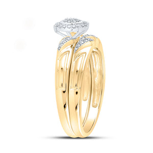 10kt Yellow Gold Round Diamond Halo Bridal Wedding Ring Band Set 1/6 Cttw