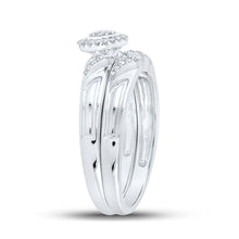 Load image into Gallery viewer, 10kt White Gold Round Diamond Halo Bridal Wedding Ring Band Set 1/6 Cttw
