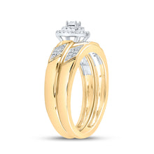 Load image into Gallery viewer, 10kt Yellow Gold Round Diamond Halo Bridal Wedding Ring Band Set 1/6 Cttw
