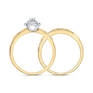 10kt Yellow Gold Round Diamond Halo Bridal Wedding Ring Band Set 1/6 Cttw