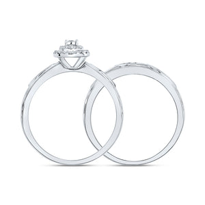 10kt White Gold Round Diamond Halo Bridal Wedding Ring Band Set 1/6 Cttw