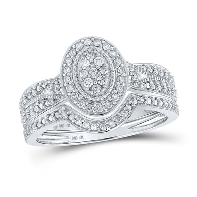 10kt White Gold Round Diamond Halo Cluster Bridal Wedding Ring Band Set 1/5 Cttw