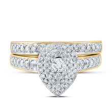 Load image into Gallery viewer, 10kt Yellow Gold Round Diamond Halo Bridal Wedding Ring Band Set 3/4 Cttw
