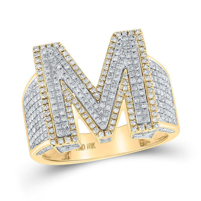 10kt Two-tone Gold Mens Round Diamond Initial M Letter Ring 1-1/5 Cttw