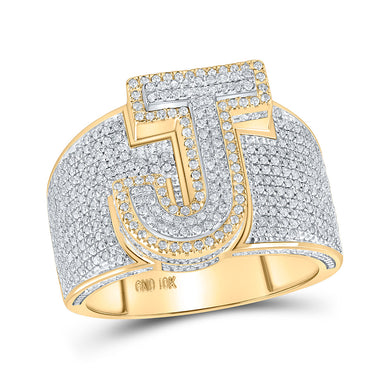 10kt Two-tone Gold Mens Round Diamond Initial J Letter Ring 1-1/5 Cttw