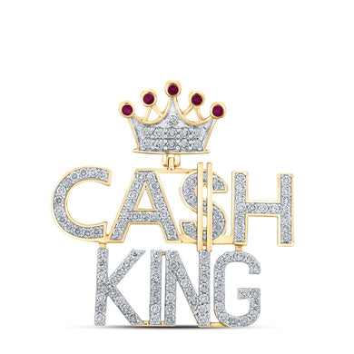 10kt Yellow Gold Mens Round Ruby Diamond Cash King Charm Pendant 3-3/4 Cttw