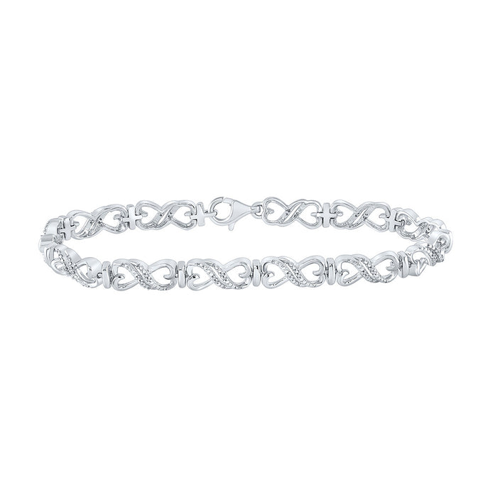 Sterling Silver Womens Round Diamond Infinity Bracelet 1/10 Cttw