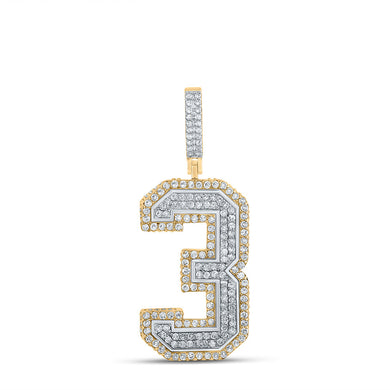 10kt Two-tone Gold Mens Round Diamond Number Three Charm Pendant 1 Cttw