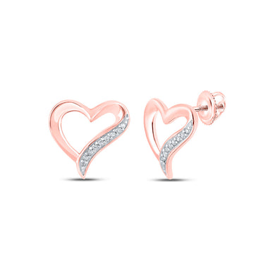 10kt Rose Gold Womens Round Diamond Heart Earrings 1/20 Cttw