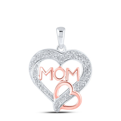 10kt Two-tone Gold Womens Round Diamond Mom Heart Pendant 1/4 Cttw