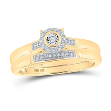 Load image into Gallery viewer, 10kt Yellow Gold His Hers Round Diamond Halo Matching Wedding Set 1/10 Cttw
