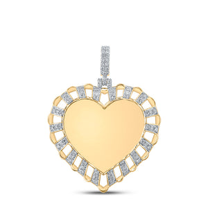 10kt Yellow Gold Mens Round Diamond Heart Charm Pendant 7/8 Cttw