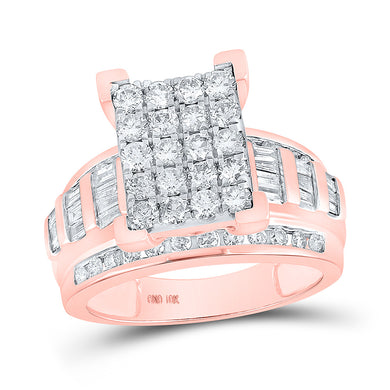 10kt Rose Gold Round Diamond Cluster Bridal Wedding Engagement Ring 1-1/2 Cttw