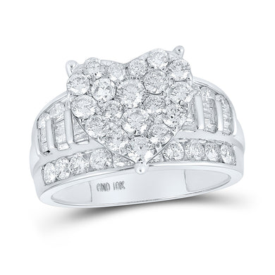 10kt White Gold Round Diamond Heart Bridal Wedding Engagement Ring 2 Cttw