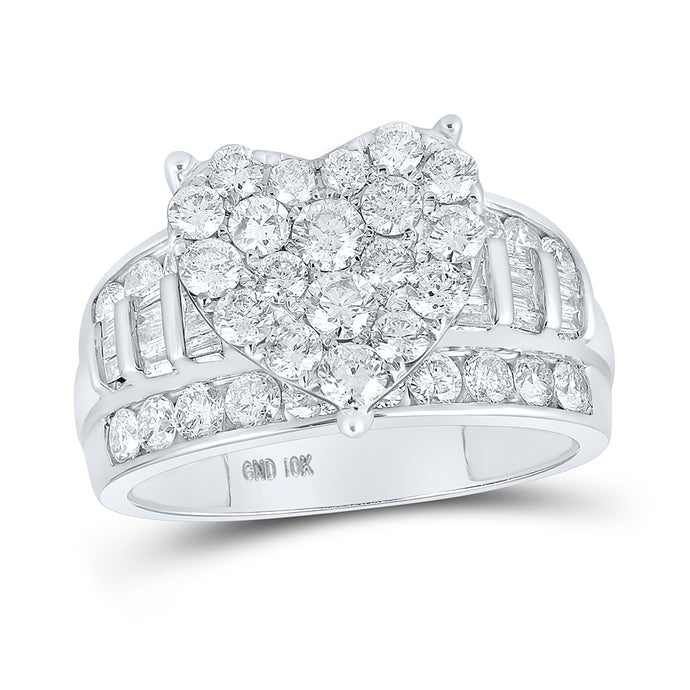 10kt White Gold Round Diamond Heart Bridal Wedding Engagement Ring 2 Cttw