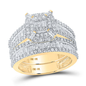 10kt Yellow Gold Baguette Diamond Halo Bridal Wedding Ring Band Set 1-7/8 Cttw