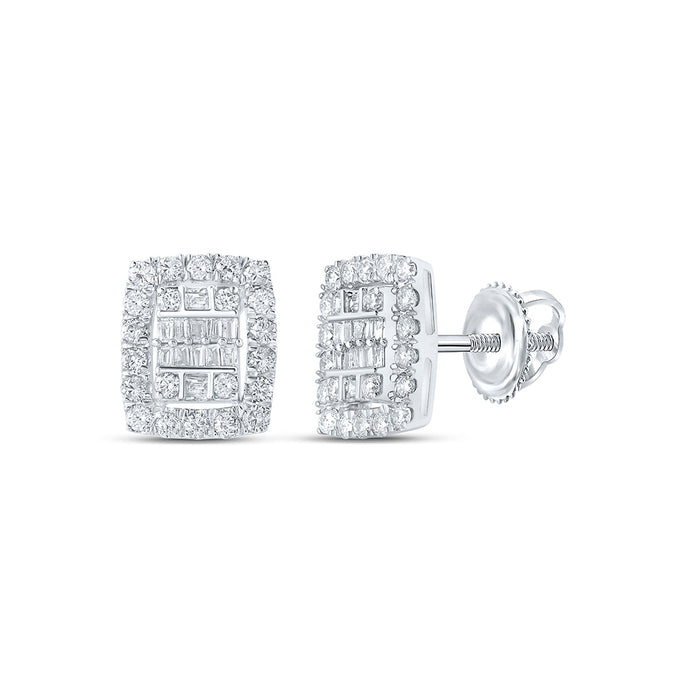 10kt White Gold Womens Baguette Diamond Rectangle Cluster Earrings 3/4 Cttw