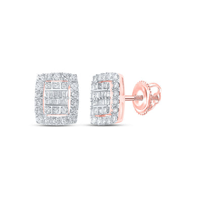 10kt Rose Gold Womens Baguette Diamond Rectangle Cluster Earrings 3/4 Cttw