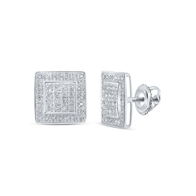 10kt White Gold Womens Round Diamond Square Earrings 1/5 Cttw