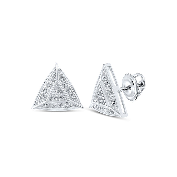 10kt White Gold Womens Round Diamond Triangle Earrings 1/10 Cttw