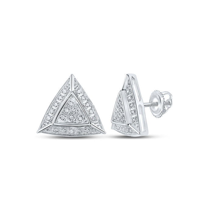 10kt White Gold Womens Round Diamond Triangle Earrings 1/8 Cttw
