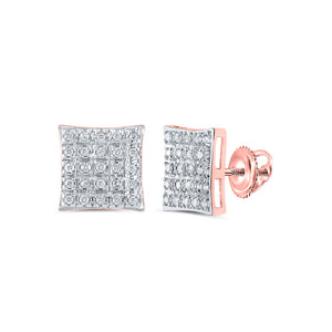 10kt Rose Gold Womens Round Diamond Square Earrings 1/6 Cttw