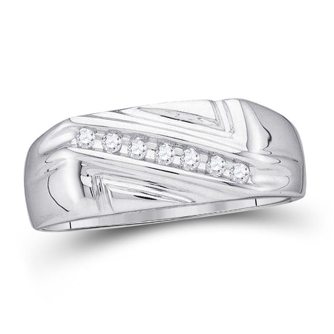 10kt White Gold Mens Round Diamond Diagonal Row Wedding Band Ring 1/8 Cttw