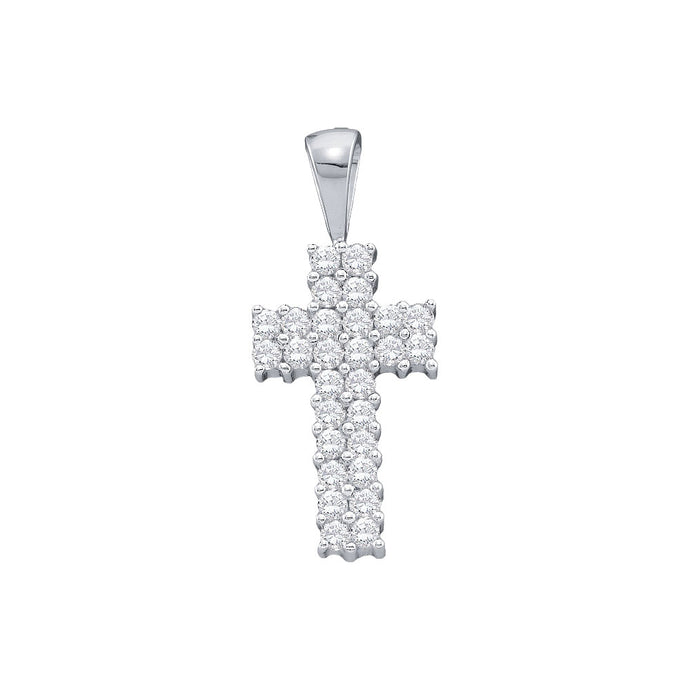 14kt White Gold Womens Round Diamond Simple Cross Religious Pendant 1/4 Cttw