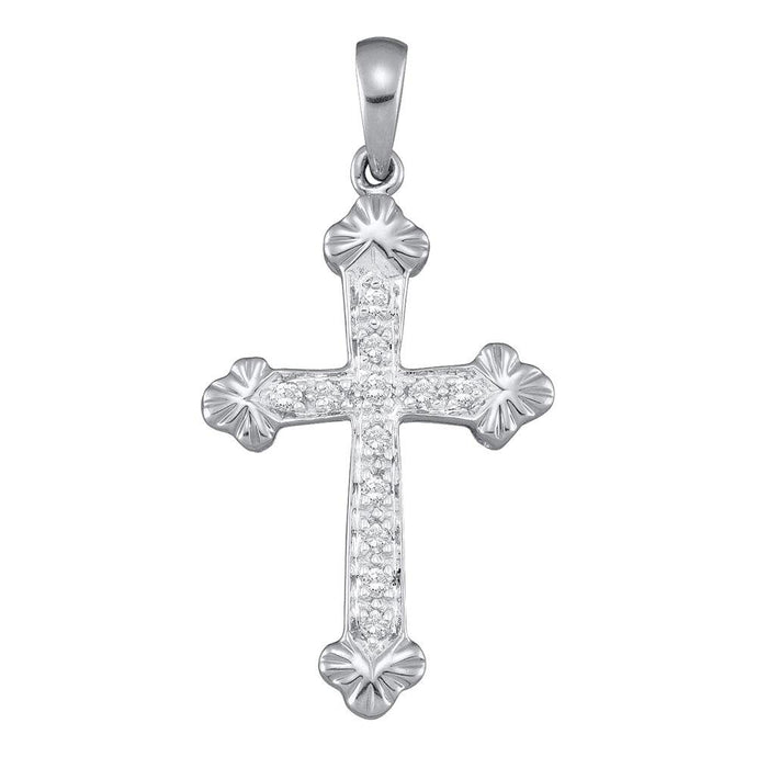 10kt White Gold Womens Round Diamond Cross Religious Pendant 1/6 Cttw