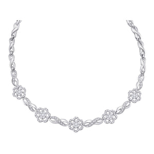 14kt White Gold Womens Round Diamond Infinity Flower Cluster Necklace 2 Cttw