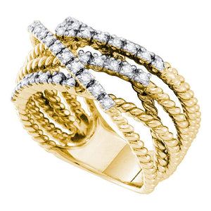 14kt Yellow Gold Womens Round Diamond Rope Strand Band Ring 3/8 Cttw