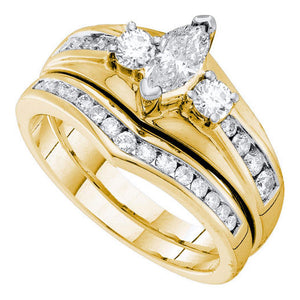 14kt Yellow Gold Marquise Diamond Bridal Wedding Ring Band Set 7/8 Cttw