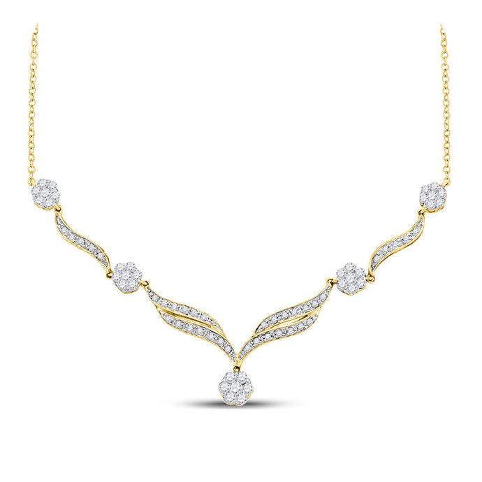 14kt Yellow Gold Womens Round Diamond Cluster Y-Shape Necklace 3/4 Cttw