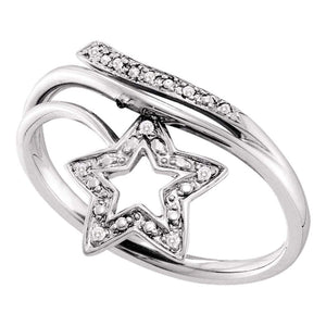 10kt White Gold Womens Round Diamond Star Bypass Band Ring .03 Cttw