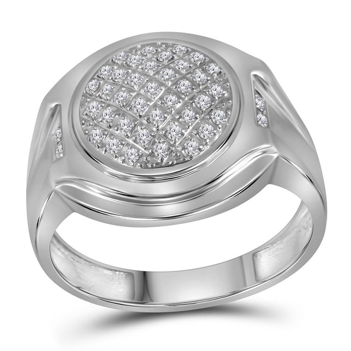 10kt White Gold Mens Round Diamond Circle Cluster Fashion Ring 1/3 Cttw