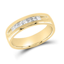 Load image into Gallery viewer, 14kt Yellow Gold Mens Princess Diamond Wedding Single Row Band Ring 1/2 Cttw
