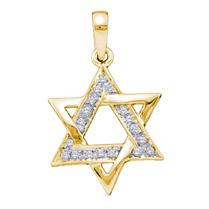 14k Yellow Gold Round Diamond Star Magen David Jewish 6-point Pendant 1/10 Cttw