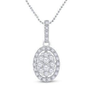 14kt White Gold Womens Round Diamond Oval Cluster Pendant 1/2 Cttw