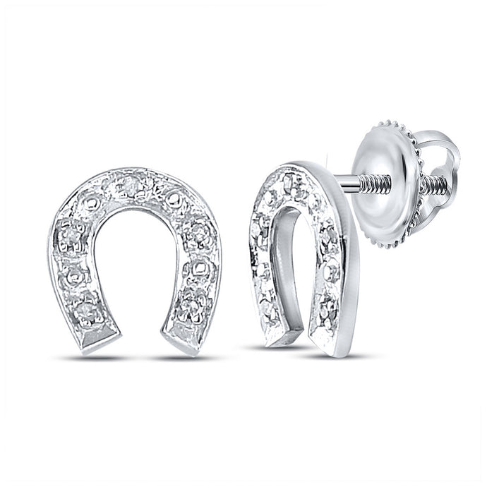 Sterling Silver Womens Round Diamond Horseshoe Earrings 1/20 Cttw