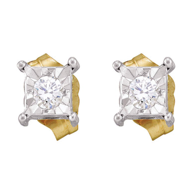 10kt Yellow Gold Womens Round Diamond Solitaire Earrings 1/8 Cttw
