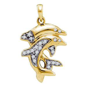 Yellow-tone Sterling Silver Womens Round Diamond Dolphin Animal Pendant 1/6 Cttw