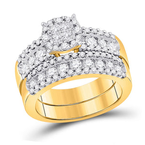 14kt Yellow Gold Princess Diamond Bridal Wedding Ring Band Set 1-3/4 Cttw