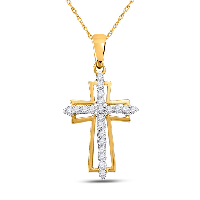 10kt Yellow Gold Womens Round Diamond Cross Outline Religious Pendant 1/4 Cttw